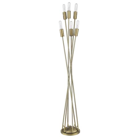 Estallar 60 x 13.25 x 13.25 in. Perret 6-Light Aged Brass Floor Lamp ES3648234